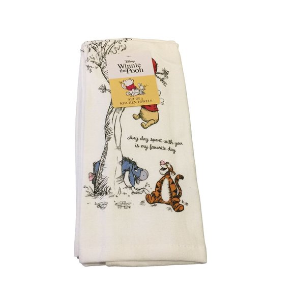 Disney Winnie the Pooh Kitchen Towels Set of 2 Tigger Eeyore Piglet 100% Cotton - Picture 1 of 5
